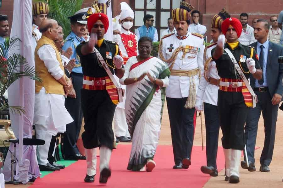 Droupadi Murmu arriving to inspect guard of honour after she took her oath as India's president in New Delhi on Monday –Reuters photo