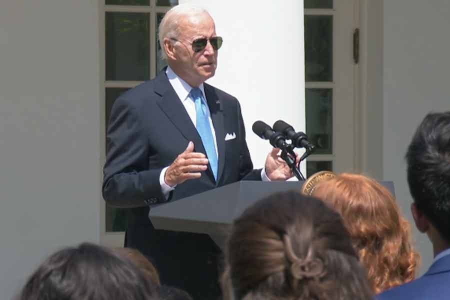 US President Joe Biden addressed a press conference in the White House Rose Garden soon after getting Covid-19 negative report on Wednesday. The photo was captured from a video footage from official Facebook page of White House.