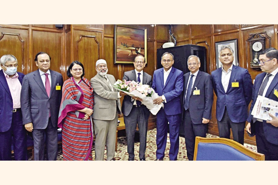 A delegation from the Metropolitan Chamber of Commerce and Industry, Dhaka (MCCI) headed by its President, Mr. Md. Saiful Islam, called on the newly appointed Governor of Bangladesh Bank (BB), Mr. Abdur Rouf Talukder, at his office on Wednesday. The other members of the delegation were Senior Vice-President Mr. Kamran T. Rahman, Vice-President Mr. Habibullah N. Karim, Members of the Board of Directors Mr. Syed Tareque Md. Ali, Mr. Rubaiyat Jamil, Ms. Nihad Kabir, Mr. Anis A. Khan, Mr. Syed Nasim Manzur, and the Secretary-General and CEO, Mr. Farooq Ahmed.