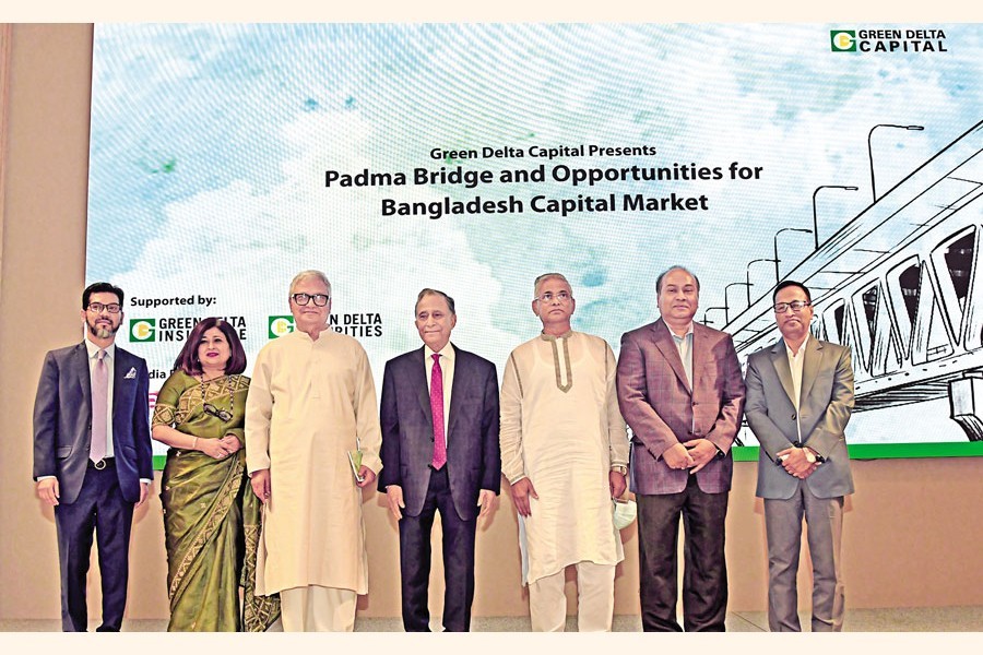 Green Delta Capital Limited (GDCL) arranged an event and panel discussion titled "Padma Bridge and Opportunities for Bangladesh Capital Market" Tuesday. The Economic Affairs Adviser to the Prime Minister Dr. Mashiur Rahman graced the event as the chief guest, while Mr. Sheikh Mohammad Salim Ullah, Secretary - Financial Institutions Division, Ministry of Finance was present as the special guest. Dr. Shamsul Alam - Minister of State, Ministry of Planning and Professor Shibli Rubayat-Ul-Islam - Chairman, Bangladesh Securities and Exchange Commission were present as Guests of Honour.