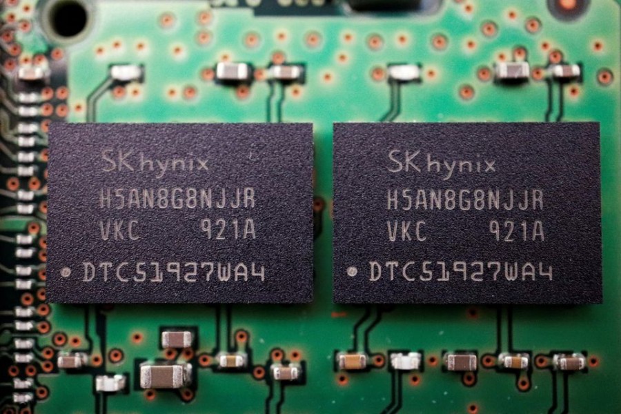 Memory chips by South Korean semiconductor supplier SK Hynix are seen on a circuit board of a computer in this illustration picture taken on February 25, 2022 — Reuters/Files