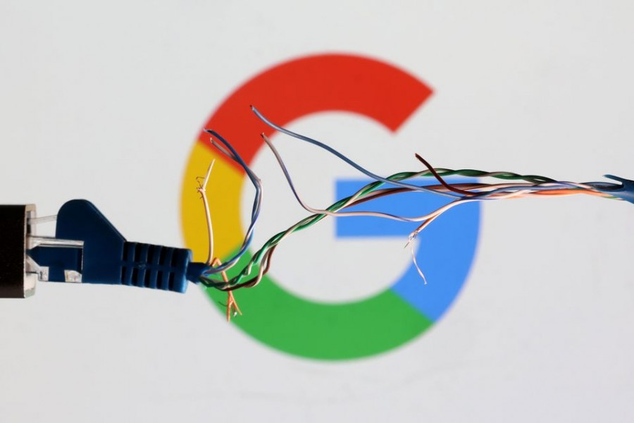 Broken Ethernet cable is seen in front of Google logo in this illustration taken on March 11, 2022 — Reuters/Files