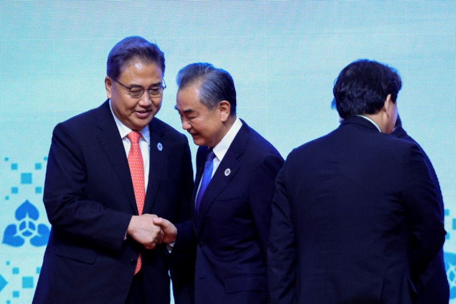 Chinese Foreign Minister Wang Yi and South Korean Foreign Minister Park Jin interacts at the ASEAN Plus Three Foreign Ministers’ Meeting in Phnom Penh, Cambodia on August 4, 2022 — Reuters/Files