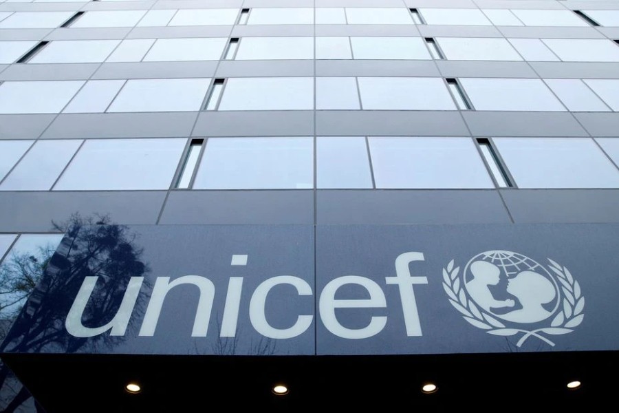 A UNICEF logo is pictured outside their offices in Geneva, Switzerland, January 30, 2017. REUTERS/Denis Balibouse