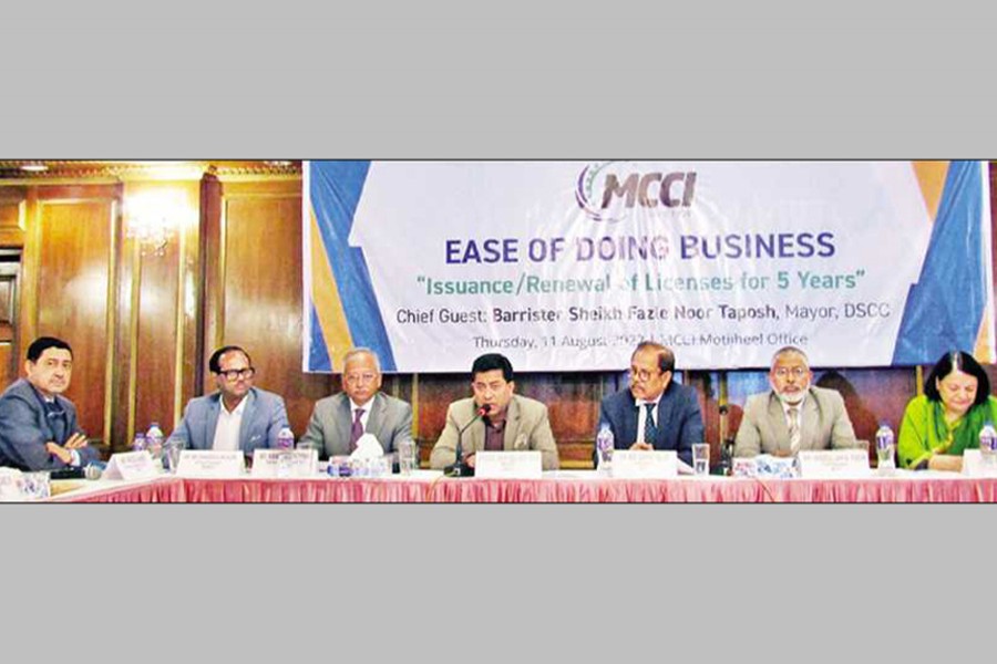 Mayor of Dhaka South City Corporation (DSCC) Barrister Sheikh Fazle Noor Taposh attended as the chief guest a discussion on 'Ease of Doing Business: Issuance/Renewal of Licences for 5 years' in the city on Thursday. Metropolitan Chamber of Commerce and Industry, Dhaka (MCCI) organised the event