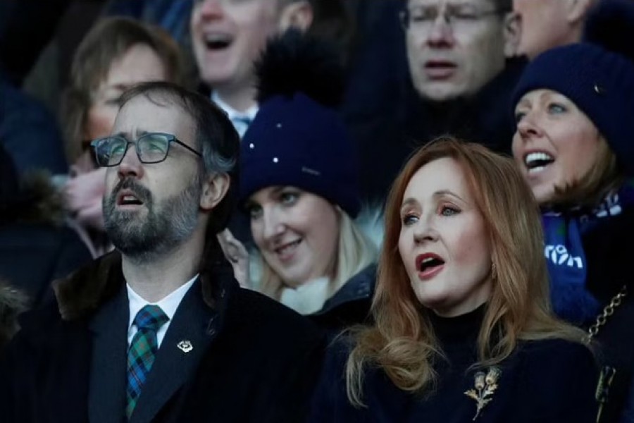 Author JK Rowling in the stand before a match. Rugby Union - Six Nations Championship - Scotland vs England - BT Murrayfield Stadium, Edinburgh, Britain - Feb 24, 2018 REUTERS