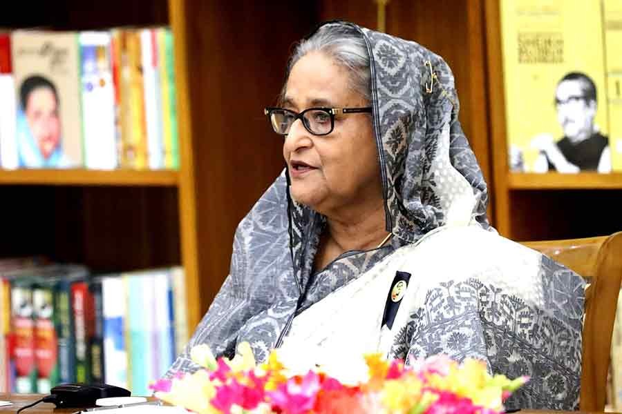 Prime Minister Sheikh Hasina virtually addressing the closing ceremony of the 73rd basic training course for BCS officers on Monday from Ganabhaban –PID Photo