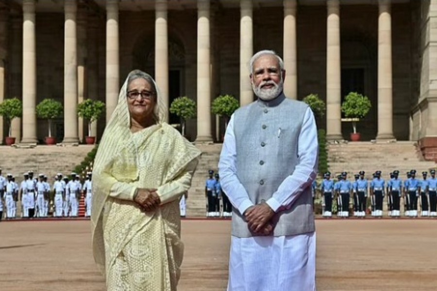 Prime Minister Sheikh Hasina and his Indian counterpart Narendra Modi in New Delhi on Sept 6, 2022. Photo: Arindam Bagchi/Twitter