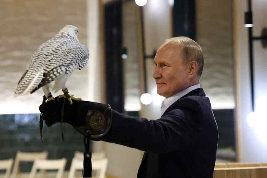 Russian President Vladimir Putin attending a meeting with ornithologists and members of the Kamchatka falcon breeding centre in the region of Kamchatka in Russia on Monday –Reuters photo