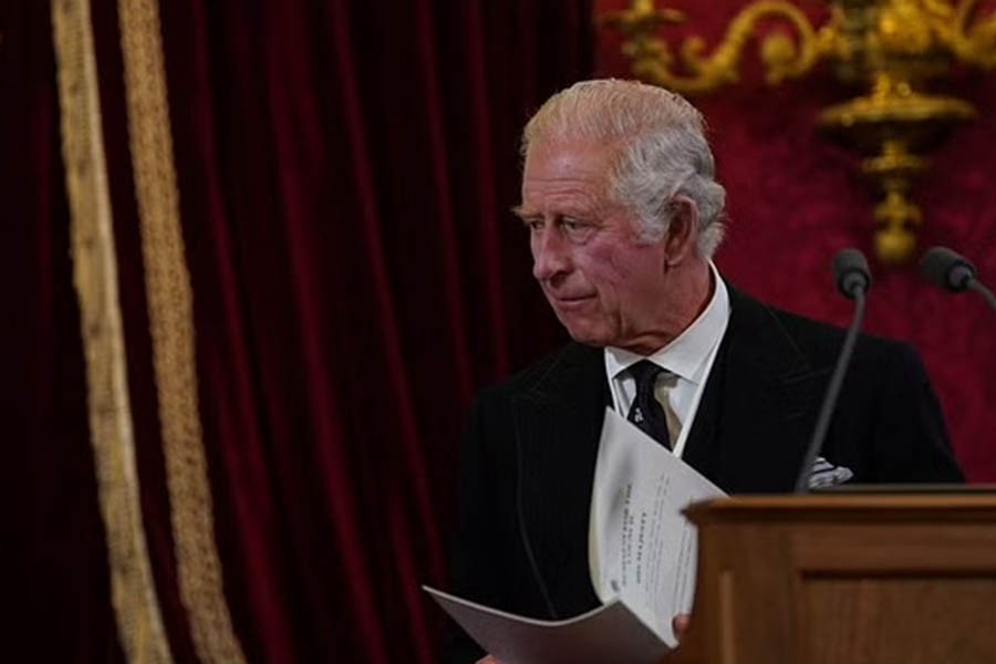 Britain's King Charles attends the Accession Council at St James's Palace, where he has formally proclaimed Britain's new monarch, following the death of Queen Elizabeth II, in London, Britain Sept 10, 2022. Victoria Jones/REUTERS