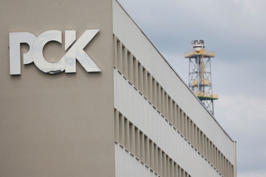 The company logo hangs at the PCK refinery's, which is majority-owned by Russia's Rosneft, in Schwedt, Brandenburg, Germany on June 9, 2022 — Reuters/Files