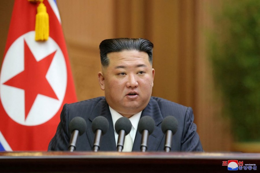 North Korea's leader Kim Jong Un addresses the Supreme People's Assembly, North Korea's parliament, which passed a law officially enshrining its nuclear weapons policies, in Pyongyang, North Korea, September 8, 2022 in this photo released by North Korea's Korean Central News Agency (KCNA). KCNA via REUTERS