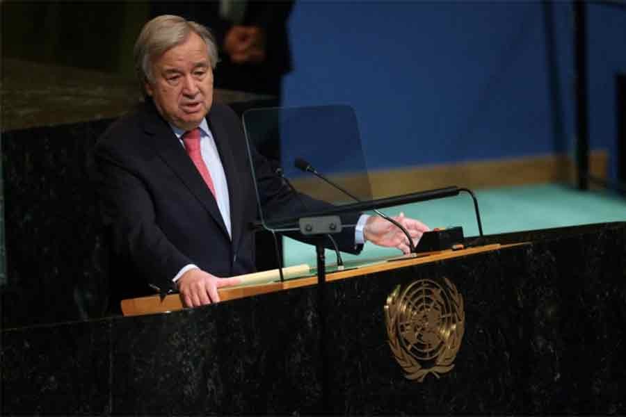 UN Secretary-General Antonio Guterres addressing the 77th Session of the United Nations General Assembly at its Headquarters in New York City on September 22 this year –Reuters file photo
