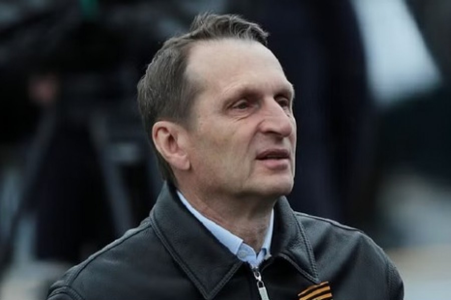 Sergei Naryshkin, head of Russia’s foreign intelligence agency, attends a military parade on Victory Day, which marks the 76th anniversary of the victory over Nazi Germany in World War Two, in Red Square in central Moscow, Russia, May 9, 2021. REUTERS