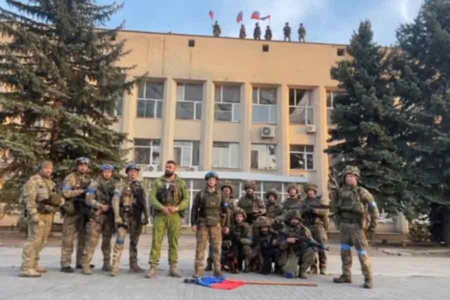 Ukrainian armed forces making a statement in front of Lyman Town Administration office in Lyman of Ukraine in this still image taken from a social media video released on Saturday –Reuters photo