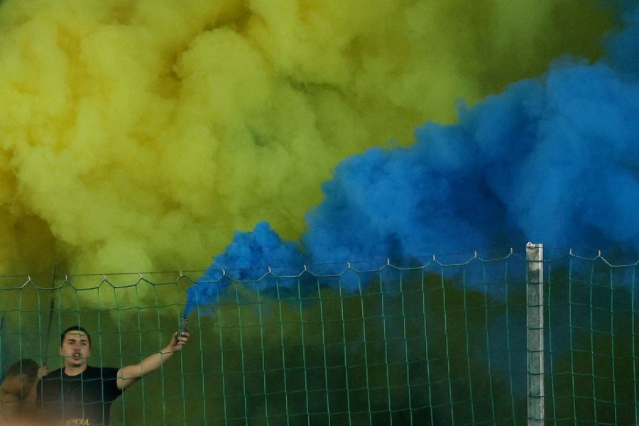 Ukraine fan with a flare during the UEFA Nations League match between Ukraine vs Scotland at Marszalek Jozef Pilsudski Stadium in Krakow, Poland on September 27, 2022 — Reuters/Files