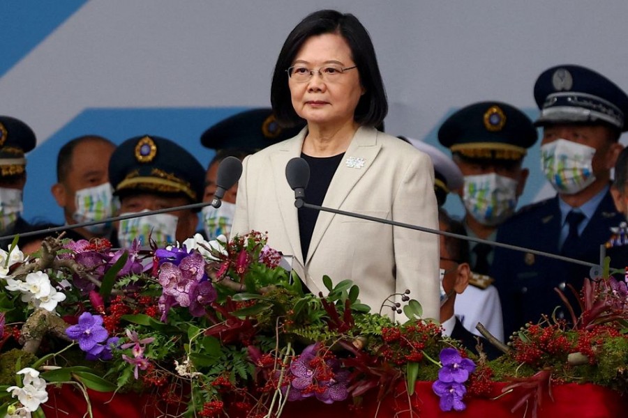 Taiwan's President Tsai Ing-wen gives a speech on National Day in Taipei, Taiwan, October 10, 2022. REUTERS/Ann Wang/File Photo