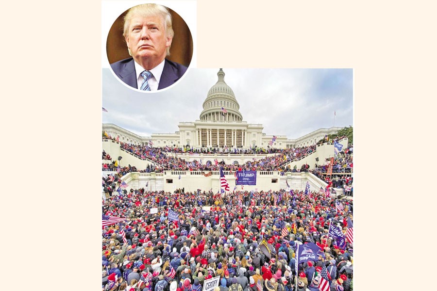 Supporters of former US President Donald Trump gathered outside the US Capitol building in Washington D.C., United States on January 06, 2021. Insurgents stormed the building as lawmakers tried to certify the 2020 election	— Collected