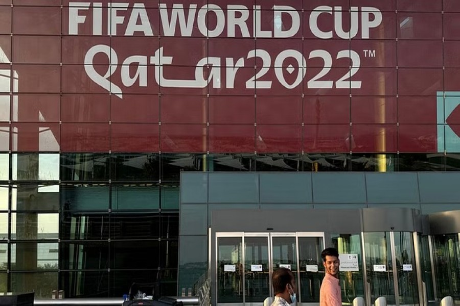 FIFA World Cup Qatar 2022 Preview - Doha, Qatar - October 14, 2022 FIFA World Cup 2022 branding is seen at Hamad International Airport REUTERS/Hamad I Mohammed