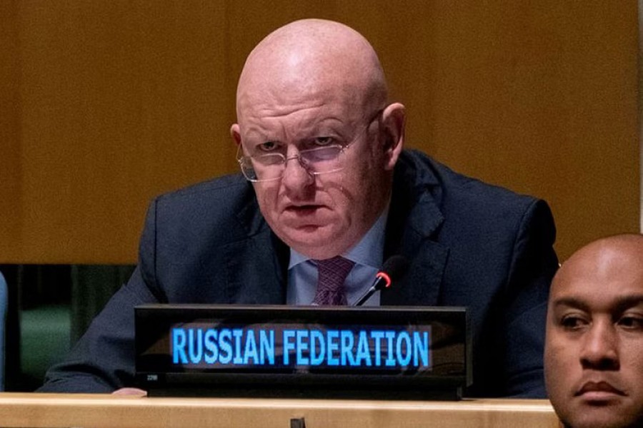Russian Ambassador to the UN Vassily Nebenzia addresses members of the general assembly prior to a vote on a resolution condemning the annexation of parts of Ukraine by Russia, amid Russia's invasion of Ukraine, at the United Nations Headquarters in New York City, New York, US, Oct 12, 2022. REUTERS