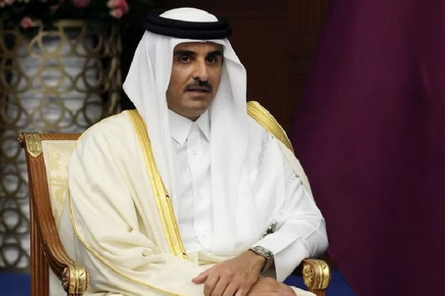 Qatar's Emir, Sheikh Tamim bin Hamad al-Thani attends a meeting with Russia's President Vladimir Putin on the sidelines of the 6th summit of the Conference on Interaction and Confidence-building Measures in Asia (CICA), in Astana, Kazakhstan Oct 13, 2022. Sputnik/Vyacheslav Prokofyev/Pool via REUTERS