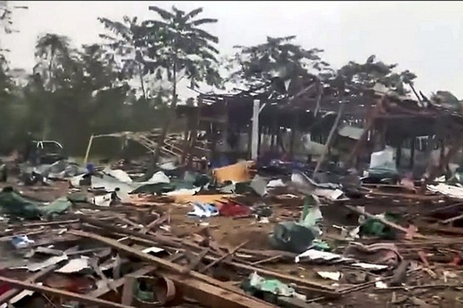 This screen grab shows the concert area following an airstrike targeting a Kachin gathering by the Myanmar junta in Hpakant township, northern Kachin state, Myanmar, Oct. 24, 2022, resulting in the death of a large number of civilians.