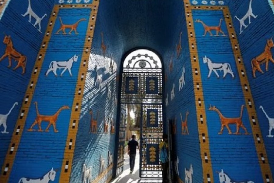 A view of a replica of Ishtar gate at the ancient city of Babylon near Hilla, Iraq July5, 2019. REUTERS/Thaier Al-Sudani