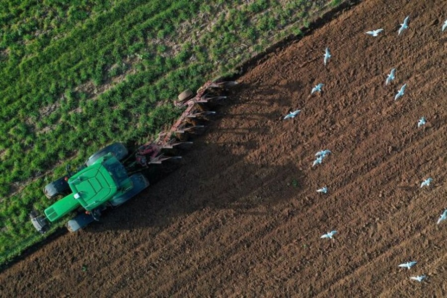 A farmer drives his tractor to prepare his field to sow wheat in Havrincourt, France, October 26, 2022. REUTERS/Pascal Rossignol/File Photo