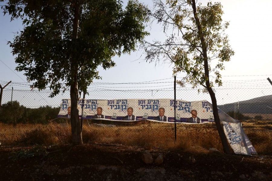 Religious Zionism election banners are seen at the entrance to the Jewish settlement of Kokhav Hashahar, in the Israeli-occupied West Bank on November 6, 2022 — Reuters photo