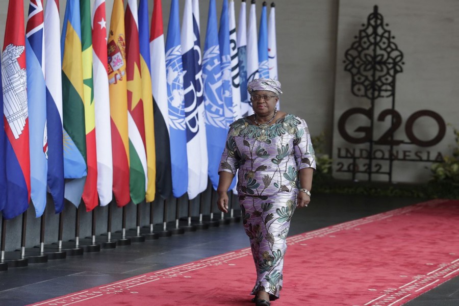 Director-General of the World Trade Organisation (WTO) Ngozi Okonjo-Iweala arrives for the G20 Leaders' Summit in Bali, Indonesia, November 15, 2022. Mast Irham/Pool via REUTERS