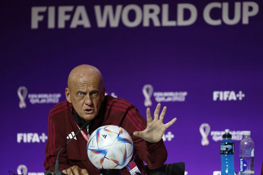 Chairman of the FIFA referees committee Pierluigi Collina during a briefing of FIFA World Cup Qatar 2022 at Main Media Center in Doha, Qatar on November 18, 2022 — Reuters photo