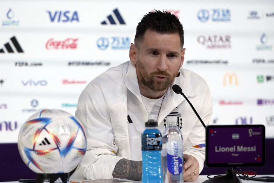 Soccer Football - FIFA World Cup Qatar 2022 - Argentina Press Conference - Main Media Center, Doha, Qatar - November 21, 2022 Argentina's Lionel Messi during the press conference REUTERS/Albert Gea