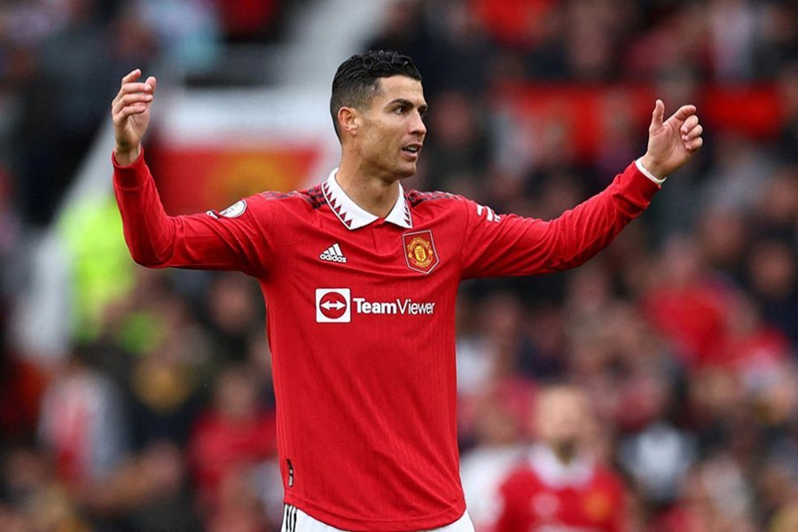 Manchester United's Cristiano Ronaldo reacts after a goal he scored against Newcastle United is disallowed — Reuters/Files