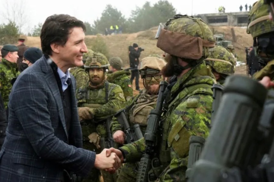 Canadian Prime Minister Justin Trudeau visits members of the Canadian troops in the Adazi military base - Reuters file photo