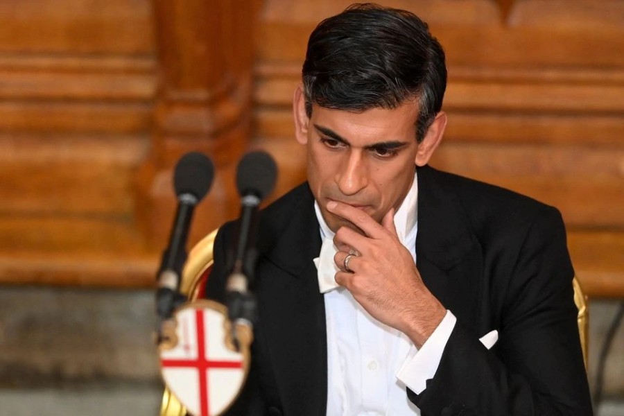British Prime Minister Rishi Sunak looks on during the annual Lord Mayor's Banquet at Guildhall, in London, Britain on November 28, 2022 — Reuters photo