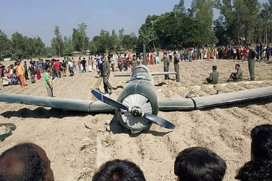 BAF training aircraft crash-lands in Bogura