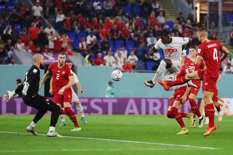 Switzerland's Breel Embolo shoots at goal in match against Serbia at Stadium 974 in Doha, Qatar on December 2, 2022 — Reuters photo