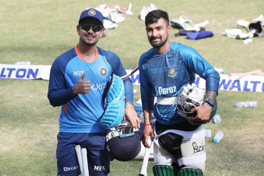 Ishan Kishan, and Bangladesh captain Liton Das posed for an image on Tuesday. Photo: Collected