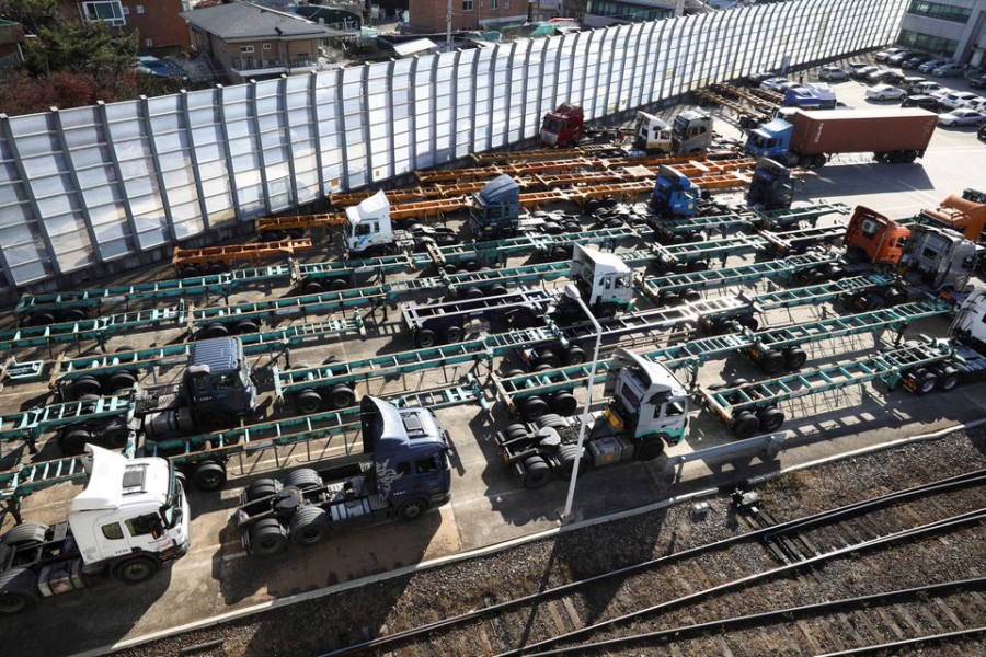 Trucks are parked at a terminal of the Inland Container Depot in Uiwang, South Korea on November 30, 2022 — Reuters photo