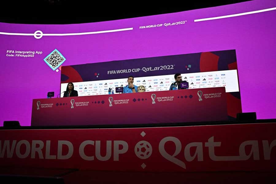 Argentina coach Lionel Scaloni addressing a press conference at the media centre of FIFA World Cup Qatar 2022 in Doha on Monday –Reuters photo