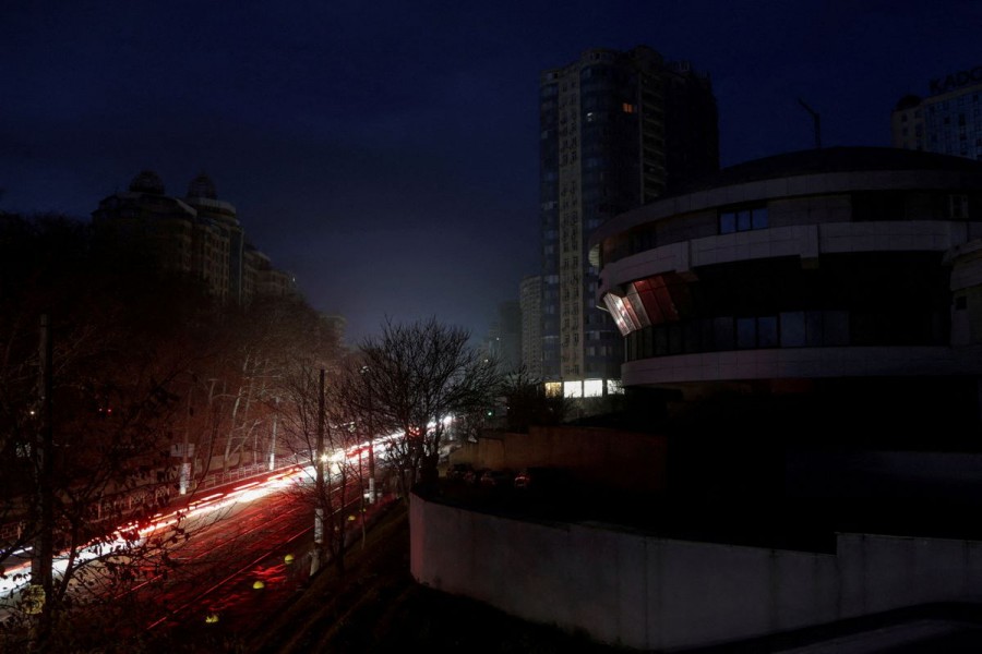 A view shows apartment buildings without electricity during a power outage after critical civil infrastructure was hit by Russian drone attacks, as Russia's invasion of Ukraine continues, in Odesa, Ukraine December 10, 2022. REUTERS/Serhii Smolientsev