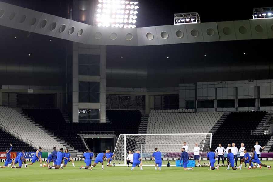 French footballers practising at Al Sadd SC Stadium in Doha on Tuesday ahead of FIFA World Cup Qatar 2022 semi-final match against Morocco –Reuters photo