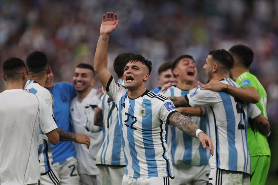 FIFA World Cup Qatar 2022 - Final - Argentina v France - Lusail Stadium, Lusail, Qatar - December 18, 2022 Argentina's Lautaro Martinez celebrates after winning the World Cup REUTERS/Lee Smith