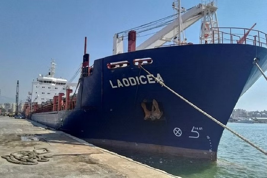 A view shows the ship "Laodicea" docked at port of Tripoli in northern Lebanon, Jul 29, 2022. REUTERS