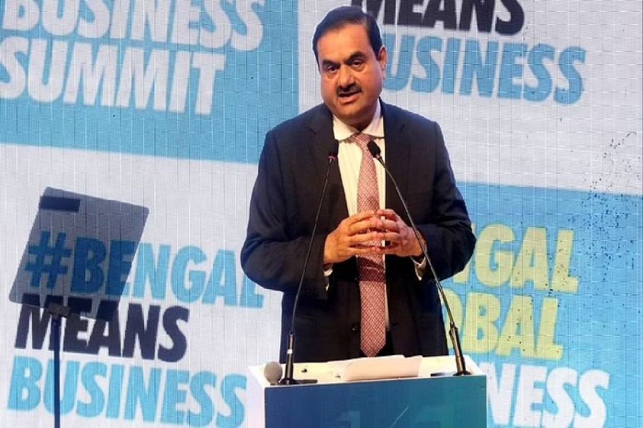 Indian billionaire Gautam Adani addresses delegates during the Bengal Global Business Summit in Kolkata, India Apr 20, 2022. REUTERS