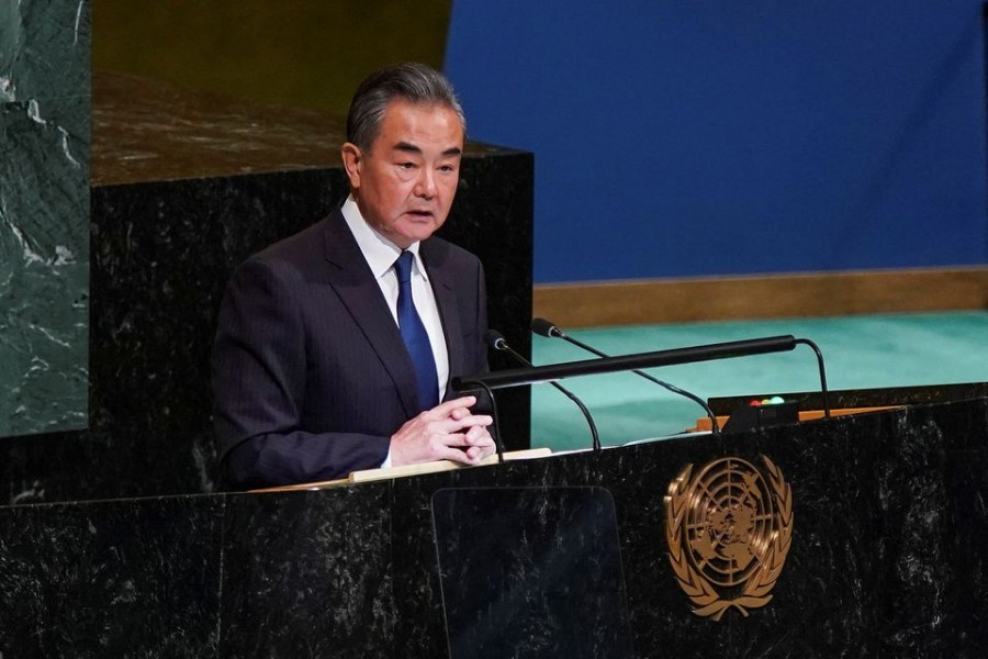 Chinese State Counsellor and Foreign Minister Wang Yi addresses the 77th Session of the United Nations General Assembly at UN Headquarters in New York City, US on September 24, 2022 — Reuters/Files