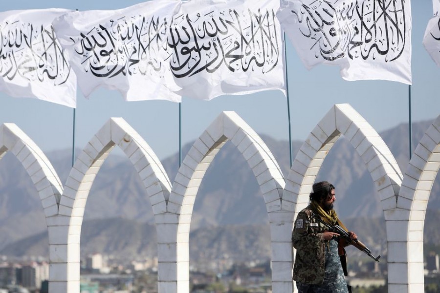 A Taliban fighter is seen at the Taliban flag-raising ceremony in Kabul, Afghanistan on March 31, 2022 — Reuters photo