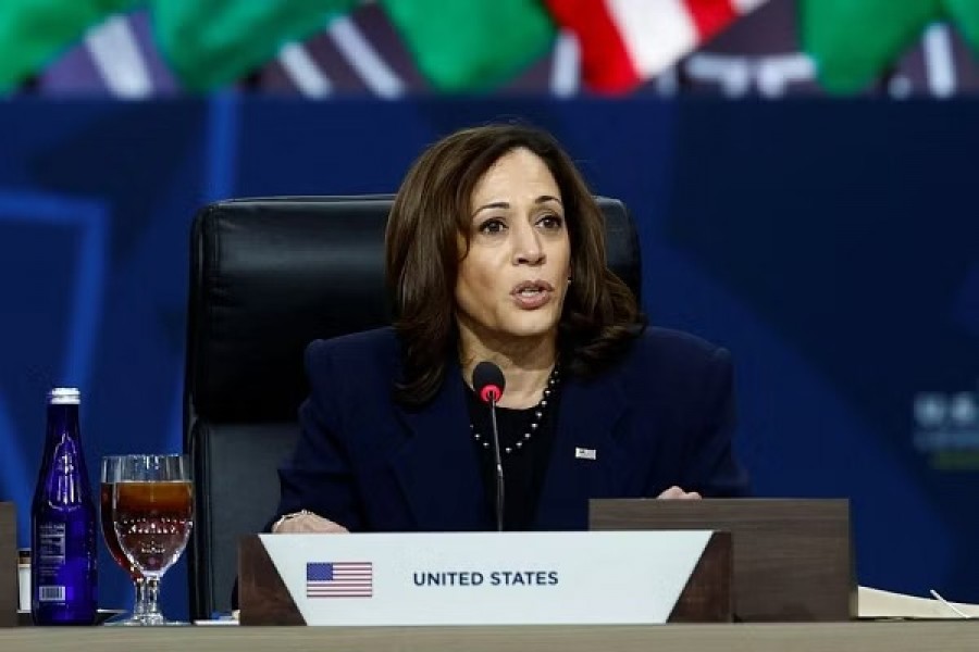 US Vice President Kamala Harris participates in a working lunch on multilateral cooperation during the US-Africa Leaders Summit, in Washington, US, December 15, 2022. REUTERS