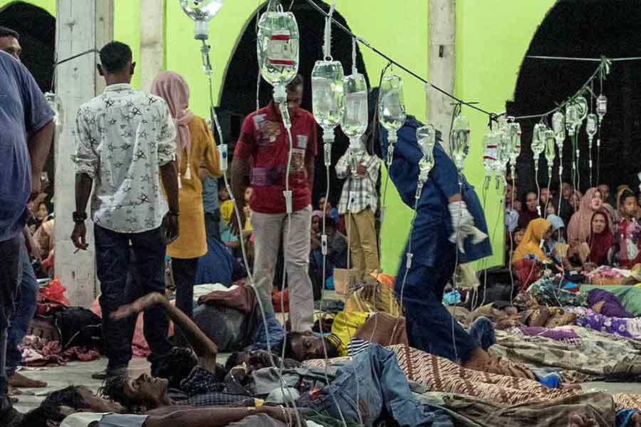 Rohingya refugees receiving medical treatment at a temporary shelter in Aceh province of Indonesia on Monday –Reuters photo