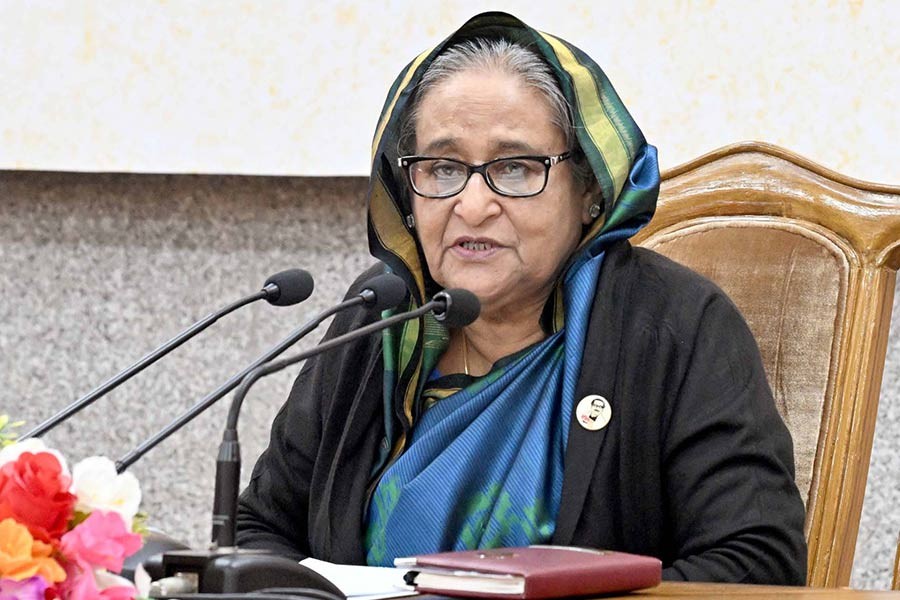 Prime Minister Sheikh Hasina addressing a meeting with a delegation of Bangladesh Association of Banks (BAB) at the Prime Minister's Office (PMO) in Dhaka on Sunday –PID photo